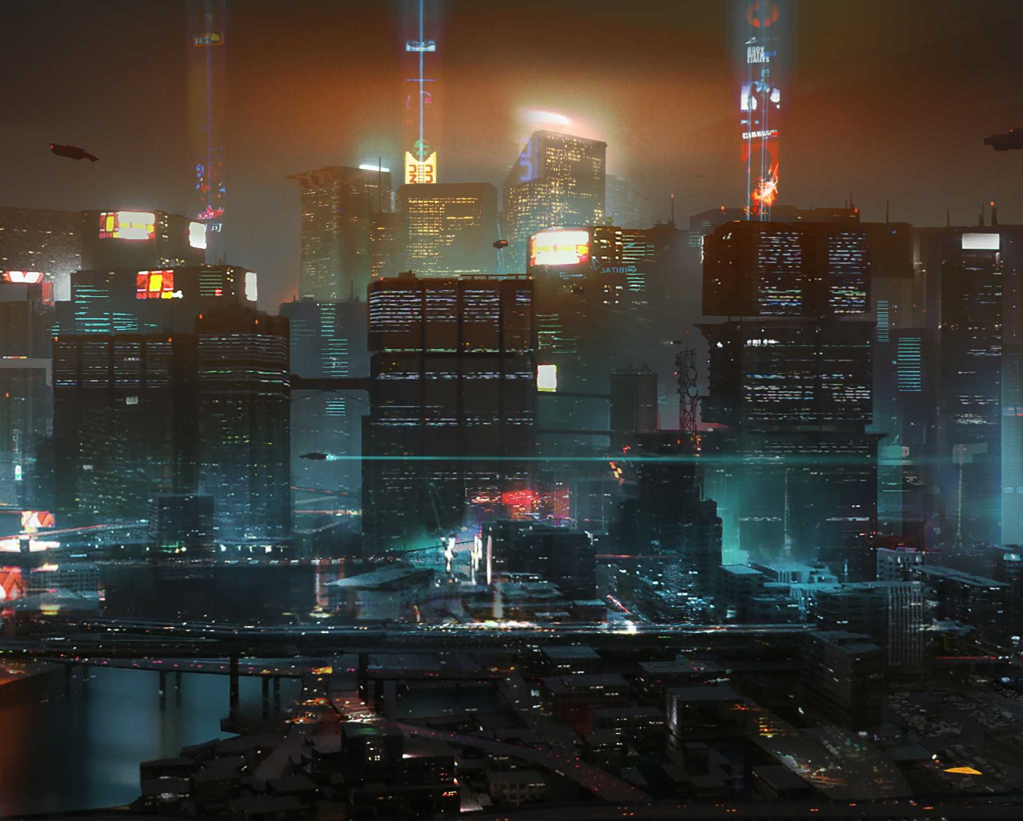 cyberpunk city skyline at night